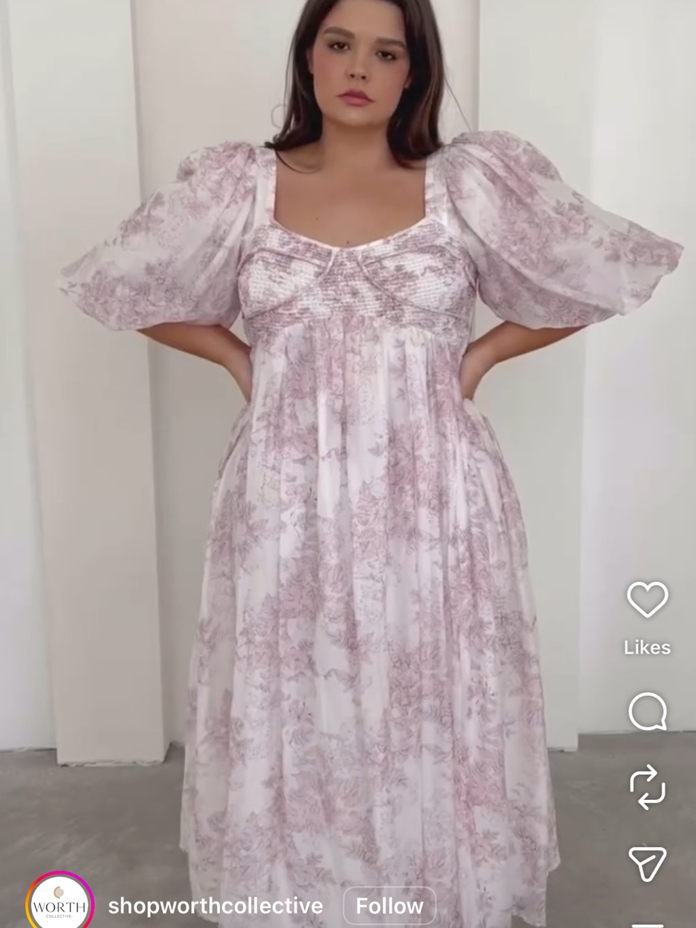 Pink Floral Maxi Dress with Puff Sleeves and Smocked Bodice